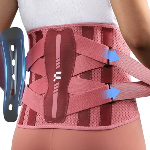 Fitomo Ryggstöd för ländryggsband med ergonomiskt stöd och kolfiberribbor, ultrafint meshtyg, elastiskt band för ländryggen för arbete, kroppshållning, röd