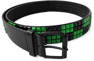 Generisch Schwarz-Grüner Pyramiden-Nieten-Gürtel – Verstellbarer Leder-Hüft- & Jeansgürtel – Rock, Punk & Biker Unisex