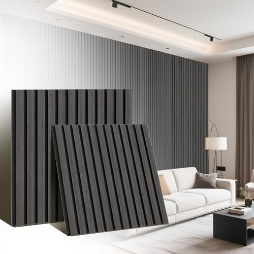 Kidsgigglz 6x Akustikpaneele Holz 60X60CM, Schallschutz Wandpaneele, Holzpaneele Wand für Schalldämmung, schallschutzplatten, akustikplatten für Wohnzimmer Schlafzimmer Flur Hotel, Schwarz Eiche