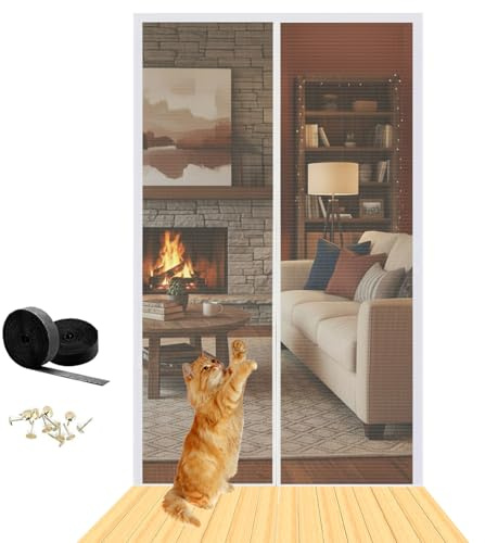 Cat Screen Door 80x200cm Reinforced Mesh Pet Screen Door with Zipper, Mosquito & Scratch Proof Fly Screens for Doors, Anti-Escape for Cats Dogs Home Patio Sliding French Door