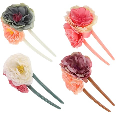 OATIPHO 4 Pièces Épingles à Cheveux en Tissu Bâtonnet à Cheveux pour Chignon Traditionnel U Shaped Élégant et Vintage Accessoires de Coiffure pour Femmes et Filles Occasions Festives