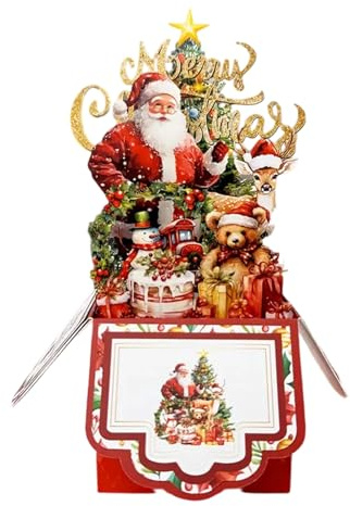 Ranley 3D-Weihnachtskarten mit Umschlägen, 4 Schichten mit Weihnachtsmann, Rentieren, Baum und saisonalen Glückwünsche | Karte für die Winterpartys mit Umschlägen, für Weihnachtsfeiern Freunde