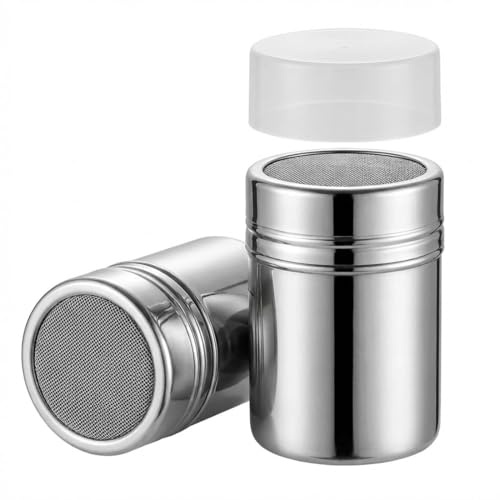 YIPFEN Espolvoreador de Acero Inoxidable para Azúcar Glass, Harina, Cacao y Canela, Dosificador con Tapa Ideal para Decorar Pasteles, Cappuccino, Chocolate Caliente y Más