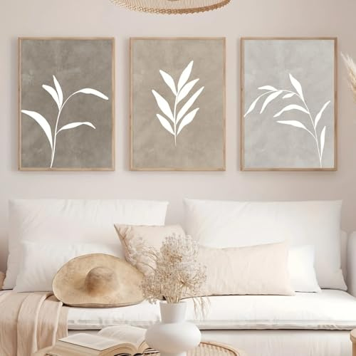 Pósteres de tonos cálidos, neutros, minimalistas, abstractos, de helechos, arte de pared, lienzo, pinturas para sala de estar, decoración moderna del hogar (50 x 70 cm/3 piezas sin marco)
