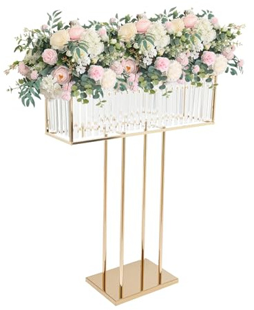 ZHLINUO Crystal Flower Stand, Wedding Vases & Event Centerpiece with Hanging Crystals, 35.43 Tall Pedestal Stand for Party Event Center Pieces Decoration Birthday Table Decor (2, Gold)