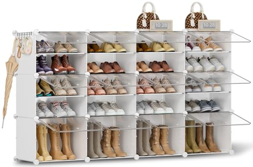 Schuhregal, Schuhschrank mit 3X4 Fächern, schuhregal hoch und schmal, schuhregal weiß, schuhschrank hoch geschlossen für Garderobe Flur Schlafzimmer Eingang, DIY anpassbar