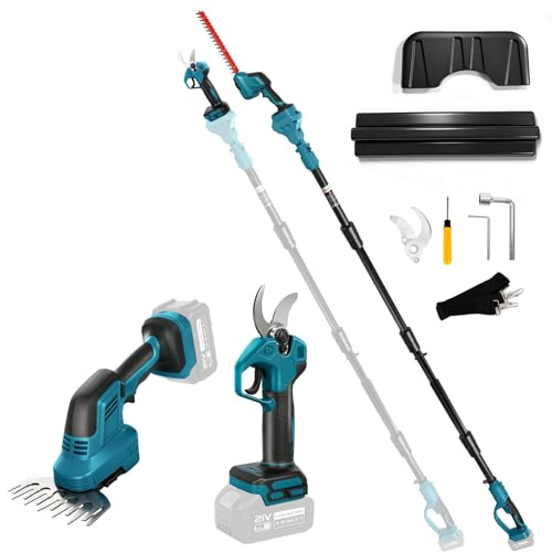 5-i-1-batteri häcktrimmer och elektrisk grensax med utdragbart handtag kompatibel med Makita 18 V, justerbar längd 100–200 cm och 0–180° vridbart huvud, elektrisk häcktrimmer för trädgård