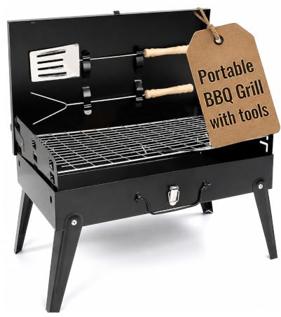 Garden Mile Parrilla portátil de carbón con altura ajustable, parrilla plegable de hierro negro con accesorios, barbacoa compacta y ahumador al aire libre, barbacoa de carbón independiente para