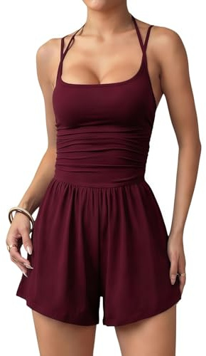 SamHeng Summer Jumpsuit for Women Sleeveless Wide Leg Shorts Romper | Casual Jumpsuits for Women UK Spaghetti Straps Square Neck Stretchy Romper Suits Playsuit Overall One Piece Going Outfits