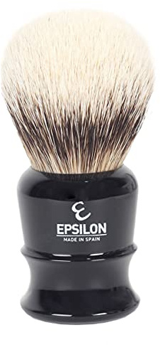 Pennello da barba con tasso, in argento, Epsilon, nero, 50/26 mm