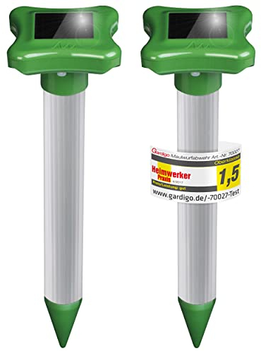 GARDIGO® Dissuasore Talpe a Ultrasuoni - 2 Pezzi | Area Efficace fino a ca.700 m² | Anti Talpa da Giardino | Scaccia Talpe a Energia Solare