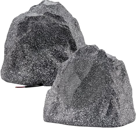 Theater Solutions 2R8G Outdoor Granite 8 Rock 2 Speaker Set for Deck Pool Spa Yard Garden