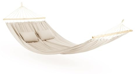 Outtec Hängematte mit 2 Kissen für 2 Personen - 200x150 cm, bis 200 kg - XXL Hammock für Outdoor, Garten, Balkon - für Kinder und Erwachsene (Beige)