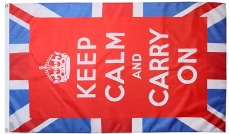 AZ FLAG Bandiera Keep Calm and Carry On Regno Unito 150x90 cm 2 Occhielli | Uso interno ed esterno bandiera decorativa Mantieni la calma e vai avanti doppie cuciture e bordi rinforzati poliestere 100D
