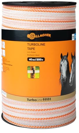 Gallagher Pferdezaun-Breitband TurboLine (weiß) - 200 m/40 mm - UV-stabil und witterungsbeständig - Ausgezeichnete Sichtbarkeit