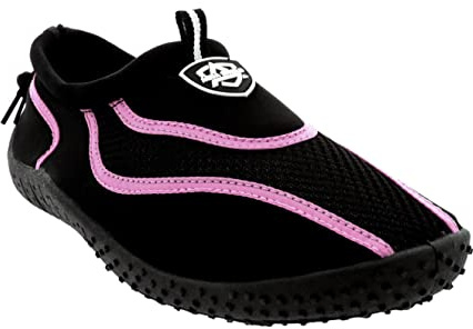 Aqua Shield Womens Beach Pool Sea Swimming Toggle Slip On Aqua Water Socks Surf Shoes, Multi Black Pink, 4 UK