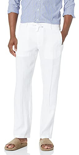 Perry Ellis 100% linne dragsko vardagsbyxor för män, normal passform, lätt (midjestorlek 29-54 stor och lång), Kritvit, 32W / 32L