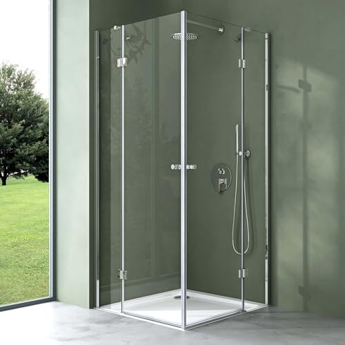 Mai & Mai Cabine de dDouche en Angle avec Deux Portes Pare-douche 80x80cm Paroi de Douche en Verre Transparent Nano de 6mm Montage Réversible Rav01K