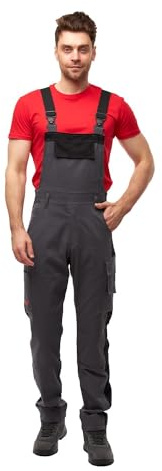 strongAnt Pantalón de trabajo para hombres, pantalón con tirantes de estiramiento, pantalón de trabajo con bolsillos para rodilleras, negro, gris, blanco