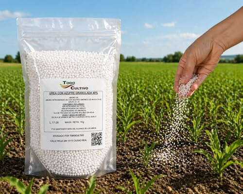 TODOCULTIVO Urea Granulada 46%. Fertilizante nitrogenado. 1 Kilo. Proporciona nitrógeno necesario para la síntesis de la clorofila.