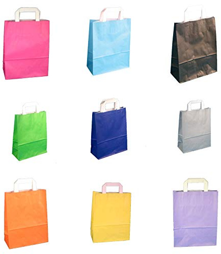 250 Papiertragetaschen Papiertüten Einkaufstüten Geschenktüten Papier 70-80g/m² 3 verschiedene Größen 9 Farben wählbar (Rosa/Pink, 22+10x28cm)