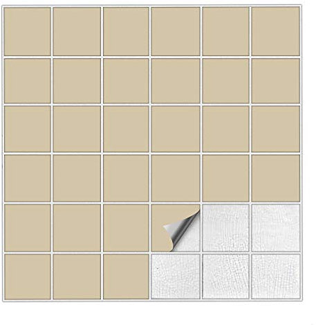 Kiwistar Fliesenaufkleber Beige Seidenmatt - 5 x 5 cm - 100 Stück - Klebefliesen zum Überkleben von Wandfliesen - Fliesensticker für Küche Bad Fliesenmuster - selbstklebend und wasserfest