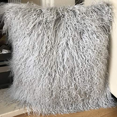 Sobeautifur Silver Grey 40cm x 40cm Genuine Mongolian Sheepskin Lamb Wool Fur Cushion Cover