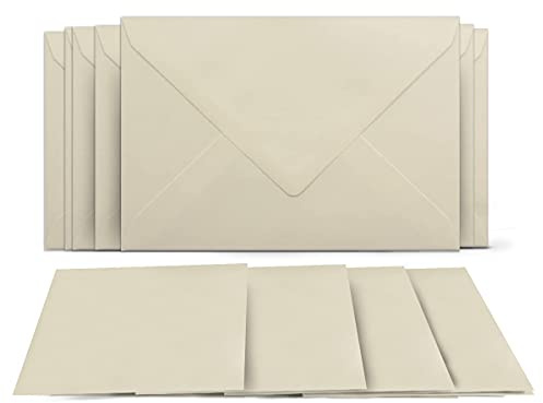 25 Klappkarten mit Umschlägen Set Creme - DIN A6 Blanko Doppelkarten 14,8 x 21 cm (160 g/m²) - DIN C6 Umschlag 11,4 x 16,2 cm (90 g/m²) Nassklebung - Grußkarten Einladungskarten Hochzeit