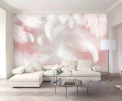 3D Papier Peint Plume Rose Peinture Murale Intissé Photo Mural Moderne Poster Salon Chambre Mur de fond Chambre des Enfants Bureau Décoration de Maison, 350x245 cm