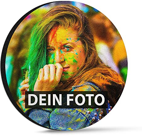 Bedrucktes Mauspad mit eigenem Foto und Text indivduell selbst gestalten - rutschfestes Stoff-Mousepad für Computer und Laptop - Rund - Ø 19 cm - Stärke 5mm