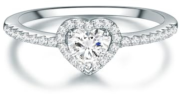 Trilani Damen Verlobungsring Herz aus 925/- Sterling Silber mit Zirkonia | weiß,Brillantschliff,Antragsring,Solitärring,Herzring,Silberring,Motivring