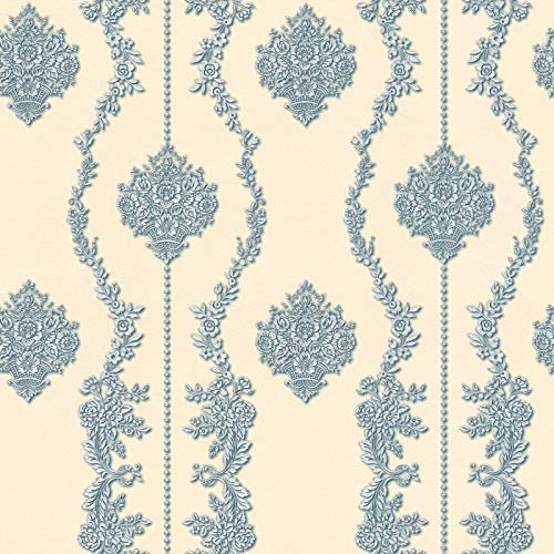 Papier peint intissé baroque Tapisserie chambre 344936 34493-6 A.S. Création Château 5 | Beige/Crème/Bleu/Gris | Rouleau (10,05 x 0,53 m) = 5,33 m²