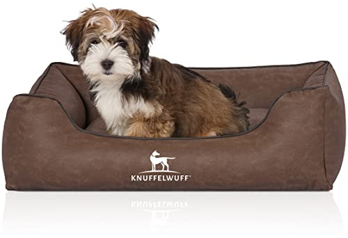 Knuffelwuff Hundebett Scottsdale aus Kunstleder M-L 85 x 63cm Braun