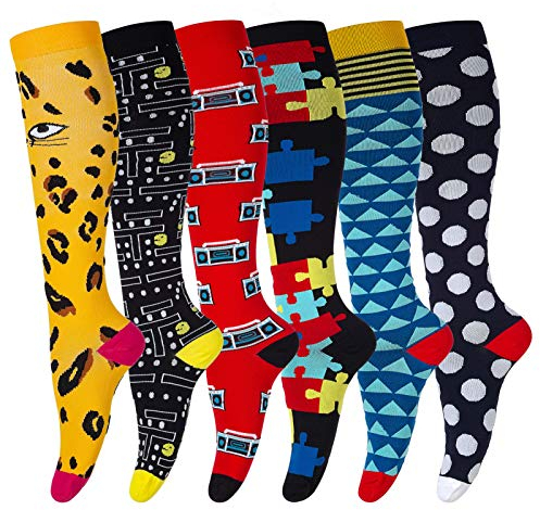 LEOSTEP Calze a compressione per uomo e donna (6 paia) Tubo lungo antiscivolo ideale per corsa, infermieristica, circolazione, i viaggi da trekking e le calze di volo 20-30 mmHg