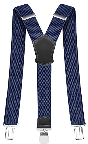 Pejoye Hosenträger für Herren Breit 4 cm Y Förmige mit Extra Starken Metall Clips Durable Elastic Verstellbare Einheitsgröße für Männer und Damen (3 Clips-Navy Blau)