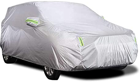 Shkalacar Funda Coche Exterior,Cubre Coches Exterior,Transpirable,Anti-UV Resistente al Polvo Nieve,con Hebilla Fija, Tira Reflectantes (L)