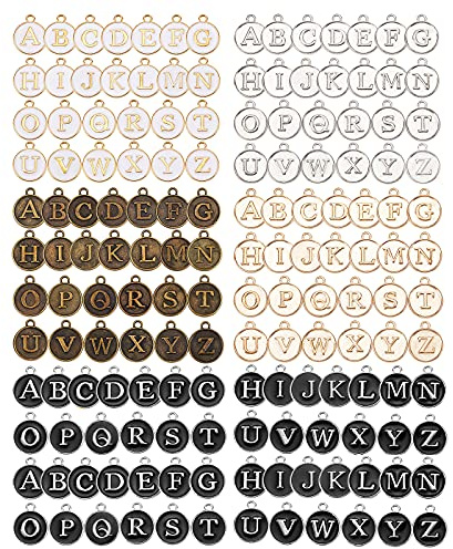 BEEFLYING 156 Stück Emaille-Alphabet-Charms-Anhänger A~Z,Buchstaben-Legierungs-Alphabet-Charm-Anhänger,gemischte Farben,Buchstaben-Charms für Halsketten,Armbänder,Schmuckherstellung,DIY-Handwerk