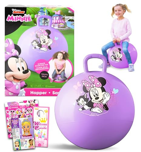 Disney Minnie Mouse Hopper Ball for Kids - Bundle with 15 Inch Minnie Bouncy Ball with Handle, Stickers, and More (Minnie Mouse Outdoor Toys)