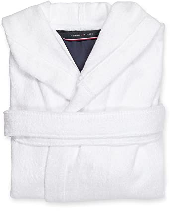 Tommy Hilfiger Frottee Bademantel für Erwachsene aus degree Baumwolle mit weicher Kapuze