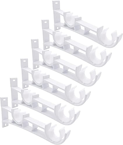 6 Stück Gardinenstangenhalterungen, doppelte Gardinenstangenhalter, strapazierfähig, 2,5 cm Gardinenstangen, Hardware-Haken, Aufhänger, doppelte Vorhanghalterungen für Vorhänge, Weiß
