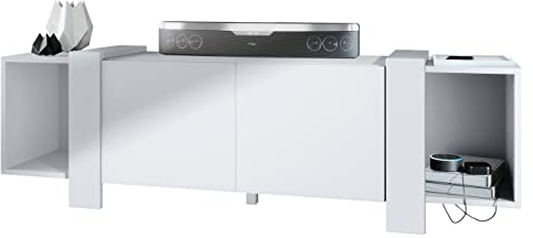 Vladon Lowboard Ida 149 x 45,5 x 34 cm TV Board with 4 compartments and PTO doors, carcass in White matt, Panels in White matt | Large colour selection