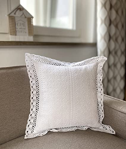 heimtexland ® Häkelspitze Deko Kissen Baumwolle Weiß Häkelborte Landhaus Häkelkissen Typ793 Kissenhülle 40 x 40 cm