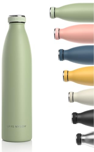 LARS NYSØM Edelstahl Trinkflasche 350ml, 500ml, 750ml, 1L, 1 5 liter | Thermosflasche Kohlensäure geeignet | Auslaufsichere Wasserflasche für Sport, Outdoor, Schule (Sage Green, 1000ml)