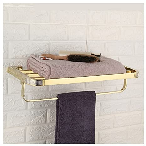 Exquisite Badezimmerregale, Handtuchhalter, Kristall-Badezimmer-Hardware, Handtuchhalter, Doppelstock-Schienenregal, Badregal, Badezimmerzubehör, Gold/Chrom für Badezimmer, Küche (Color : Gold)