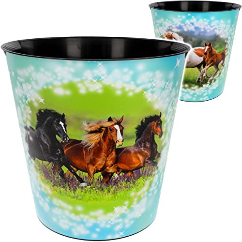 alles-meine.de GmbH Papierkorb/Behälter Pferde 10 Liter - wasserdicht - aus Kunststoff - Ø 28 cm - Spielzeugkorb/Popcornschüssel/großer Mülleimer Eimer - auch als Blume..