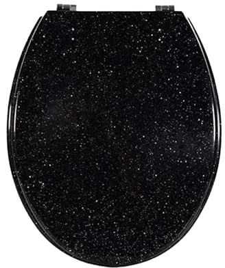 Deenz Polyresin Toilet Seat Glitter Stunning Glittering Detailing Durable Design Perfect Bathroom Addition (Black)