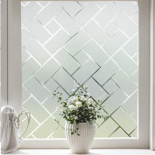 Coavas Frosted Window Film Privacy Film for Glass Windows, White 90x400cm | Static Cling Geometric UV Protection Anti Glare Frosting Window Sticker, No Glue Rental Friendly Home Bathroom Bedroom Office