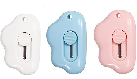 Lot de 3 mini coupe-boîtes rétractables en forme de nuage pour cartes, colis et papier cadeau (rose + bleu + blanc)