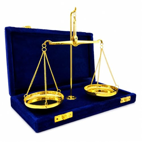 Vintage Brass Apothecary Scale with Purple Box Weight Scale Home Decor Antique Weight Balancing Scale Taraju Showpiece Levels Measuring Tool with Weight Balance
