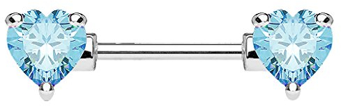 Taffstyle Piercing Schmuck Brustwarzenpiercing Brustwarze Intimpiercing Brust Nippel Intim Ohr Ohrpiercing Barbell gerade Hantel Stab mit Herz Glitzer Kristall 16mm Silber Türkis